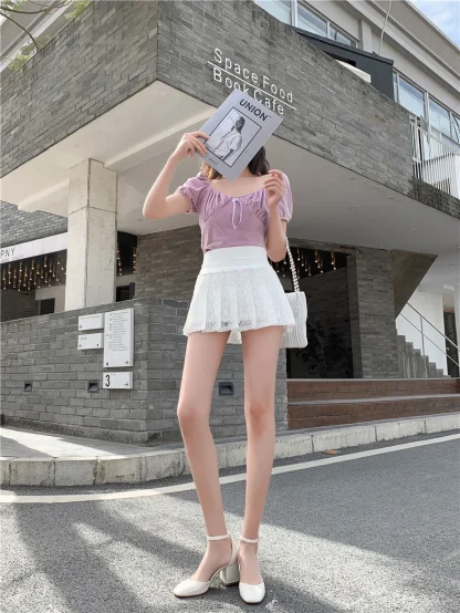 Ultra-short Lace Mini Pleated Skirt - Image 3