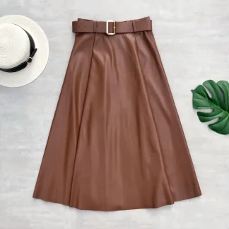 Faux Leather Pleated Skirt