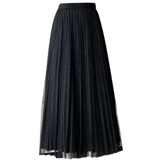 Solid Mesh Accordion Pleated Skirts