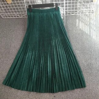 Solid High-waist Pleated Midi Skirts