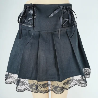 Aesthetic Lace Hem Pleated Skirts - Image 2