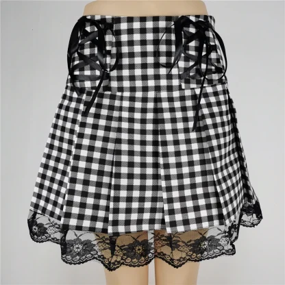Aesthetic Lace Hem Pleated Skirts - Image 6