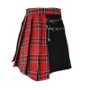 Irregular Red Plaid Pleated Skirt