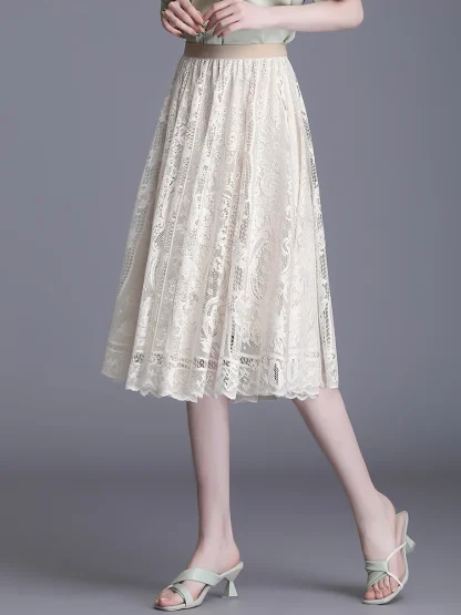 A-line Midi Lace Pleated Skirts - Image 2