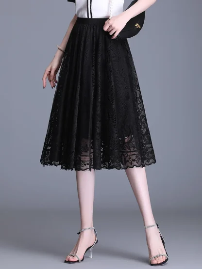 A-line Midi Lace Pleated Skirts - Image 3