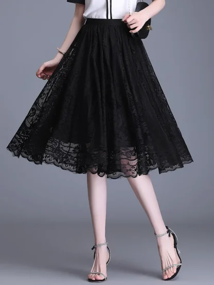 A-line Midi Lace Pleated Skirts - Image 4