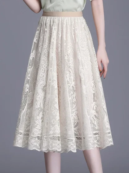 A-line Midi Lace Pleated Skirts
