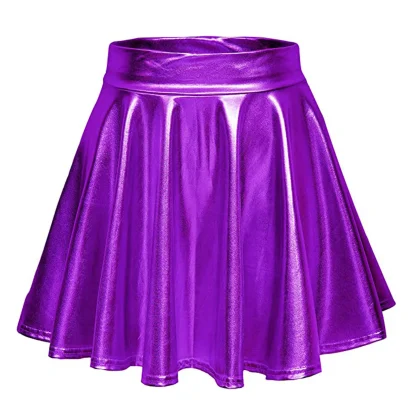 Shiny Metallic Pleated Mini Skirts - Image 6