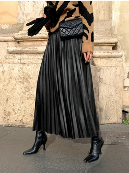Elegant Elastic Waist Pleated Maxi Skirts
