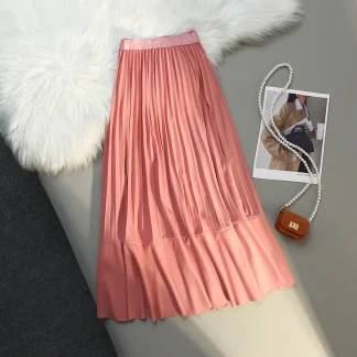 Elastic Waistband Pleated Midi Skirts