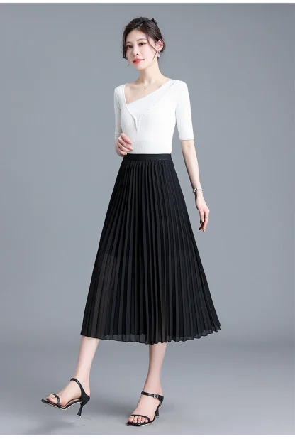 Floral Chiffon Pleated Midi Skirts - Image 3