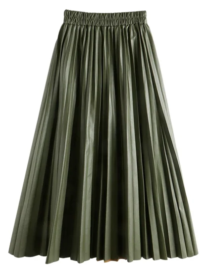 Elegant Elastic Waist Pleated Maxi Skirts - Image 3