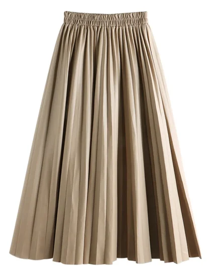 Elegant Elastic Waist Pleated Maxi Skirts - Image 4