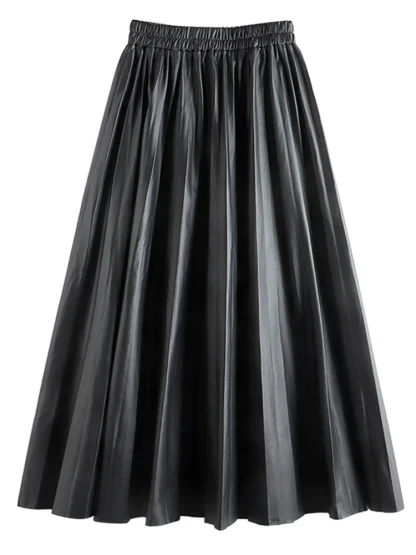 Elegant Elastic Waist Pleated Maxi Skirts - Image 5