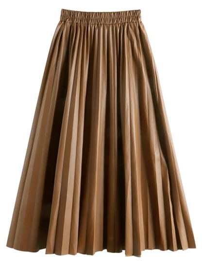 Elegant Elastic Waist Pleated Maxi Skirts - Image 2