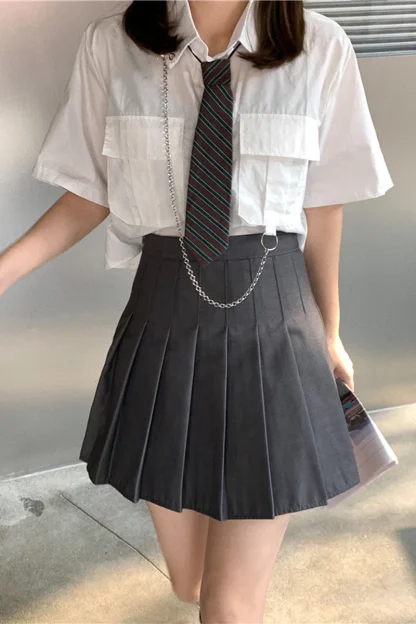 Top Stitched Pleated Mini Skirts - Image 4