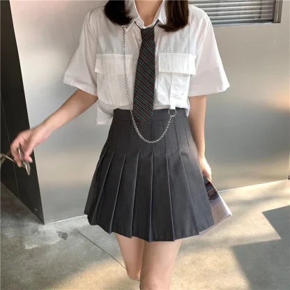 Top Stitched Pleated Mini Skirts