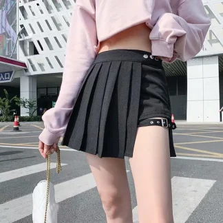 Irregular Thigh Belt Pleated Skirt