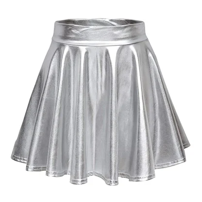 Shiny Metallic Pleated Mini Skirts - Image 2