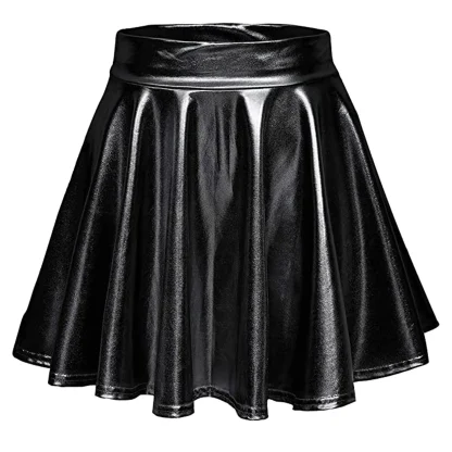 Shiny Metallic Pleated Mini Skirts - Image 3