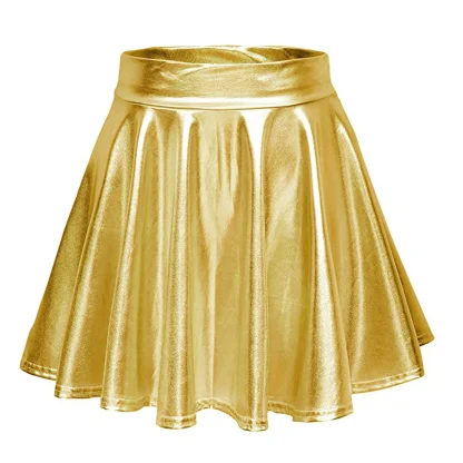 Shiny Metallic Pleated Mini Skirts - Image 4