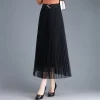 Long Black Mesh Pleated Skirt