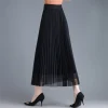Long Black Mesh Pleated Skirt - Image 3