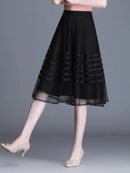 Striped Mesh Elastic Pleated Skirt - Image 2