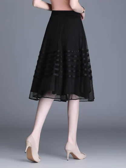 Striped Mesh Elastic Pleated Skirt - Image 4