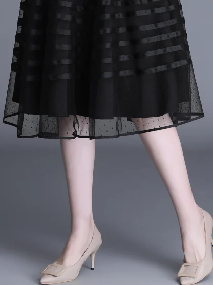 Striped Mesh Elastic Pleated Skirt - Image 5