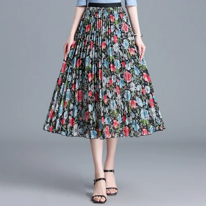 Floral Chiffon Pleated Midi Skirts - Image 4