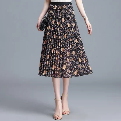 Floral Chiffon Pleated Midi Skirts - Image 5