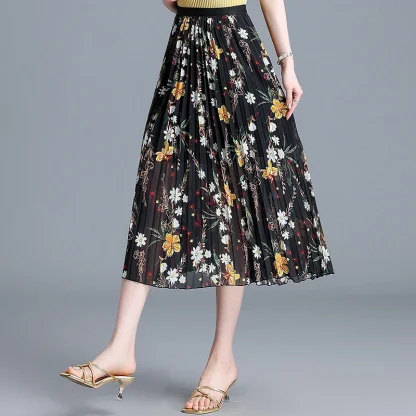 Floral Chiffon Pleated Midi Skirts
