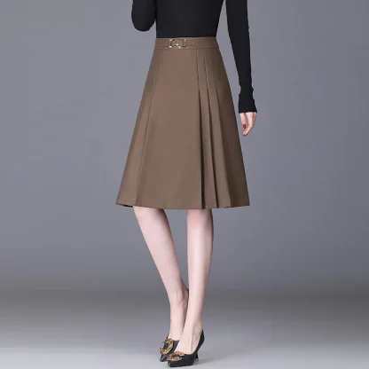 Solid A-Line Pleated Skirts - Image 3